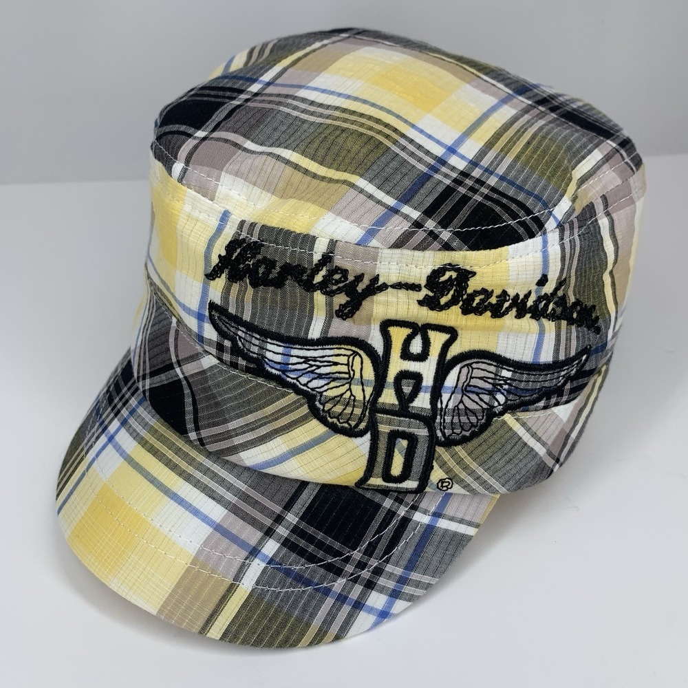 Harley Davidson Cadet Cap Womens Yellow Plaid Adjustable Strap OSFM Cap
